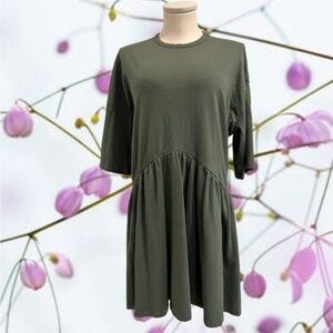 Asos Design Khaki Green Oversized Half Sleeve Shirt Dress